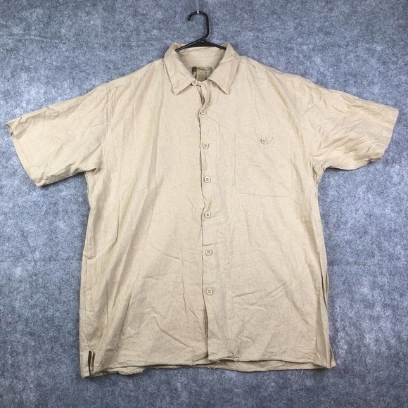 Trust Shirt Men's XL Short Sleeve Button Linen Rayon Blend Casual Adult Tan - Picture 1 of 9